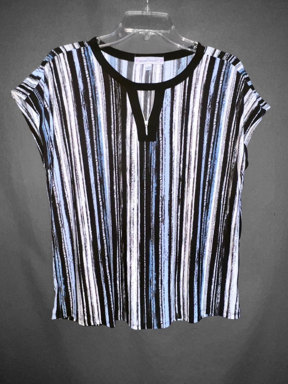 Sweet Violet Black, Blue & White Striped Lounge Top